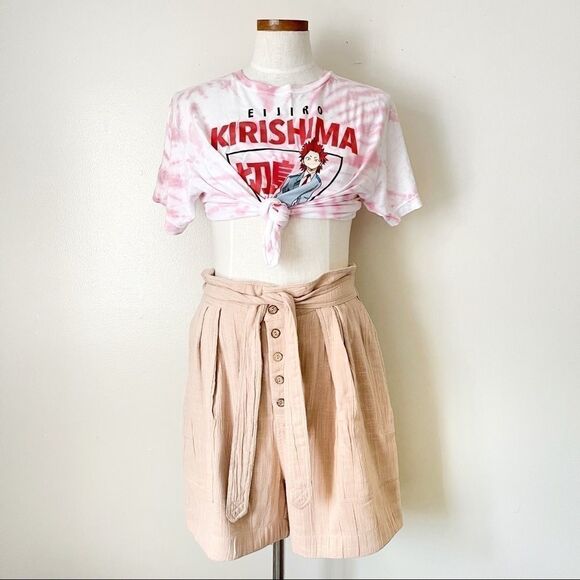 Free People tan pleated belt shorts Large - Picture 2 of 6